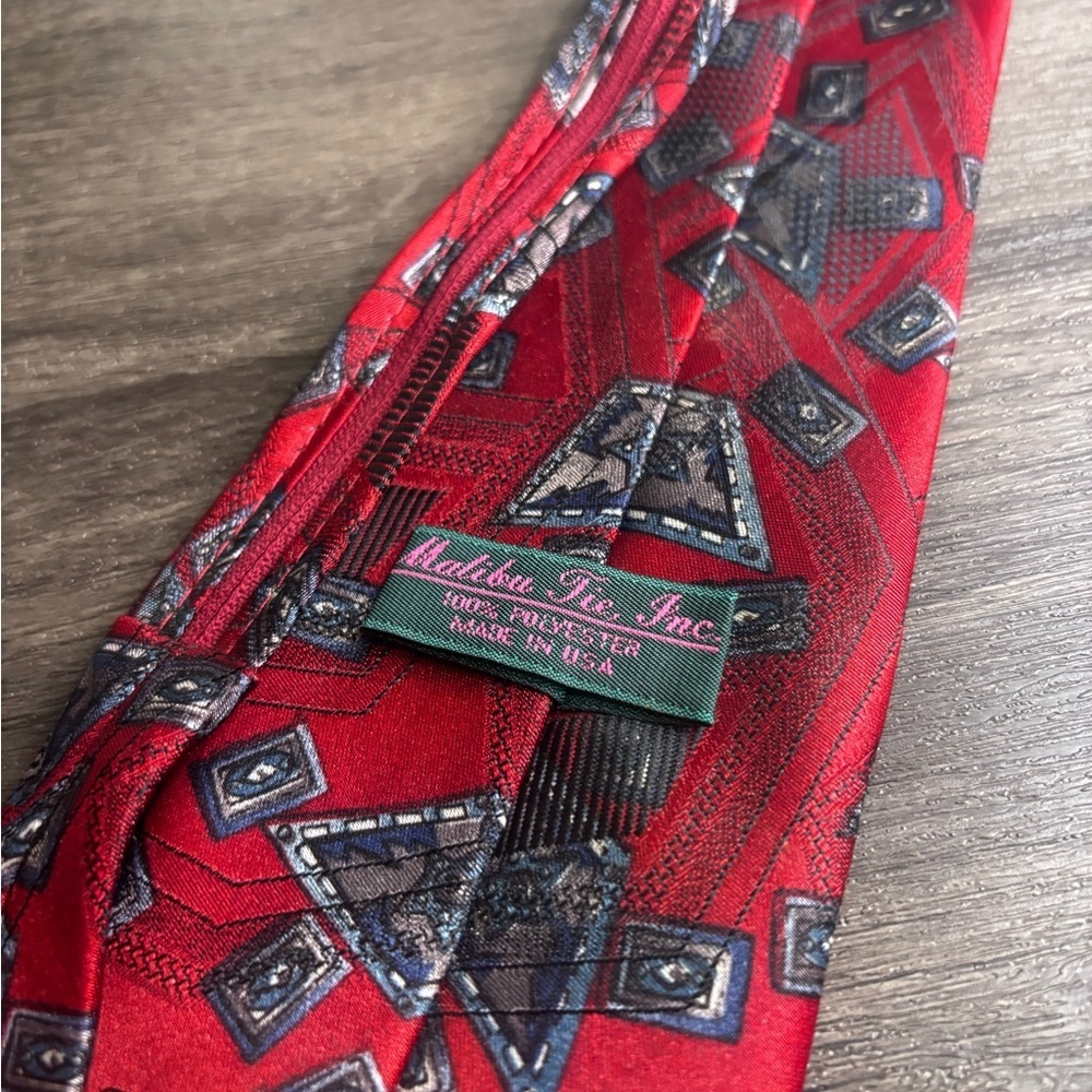 Malibu Red Tie with Black Geometric Design - Picture 8 of 9